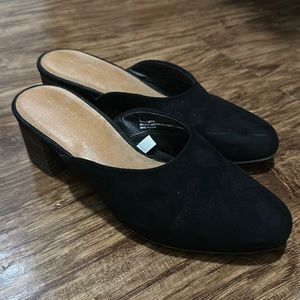 Target 2 inch block heeled mules. Black suede color. Size 7